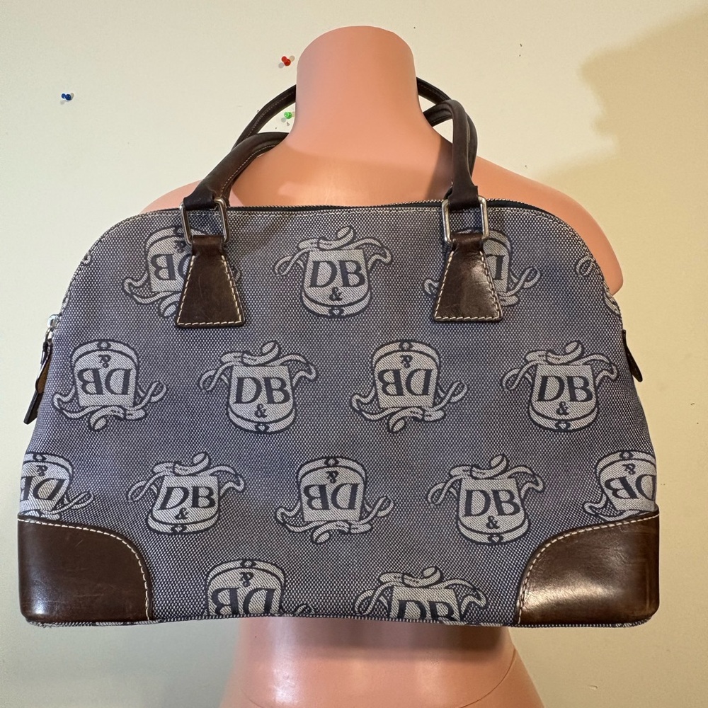 Dooney & Bourke Signature‎ Donegal DB Gray Large Dome Satchel Purse Leather Trim